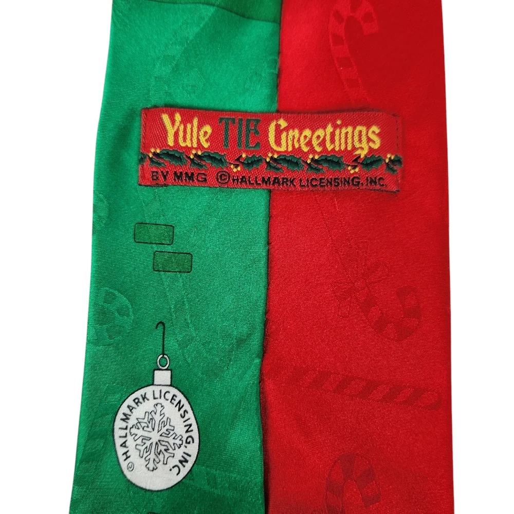 Hallmark Yule Tie Greetings Santa Claus Reindeer Tie Men's 100% Silk Christmas
